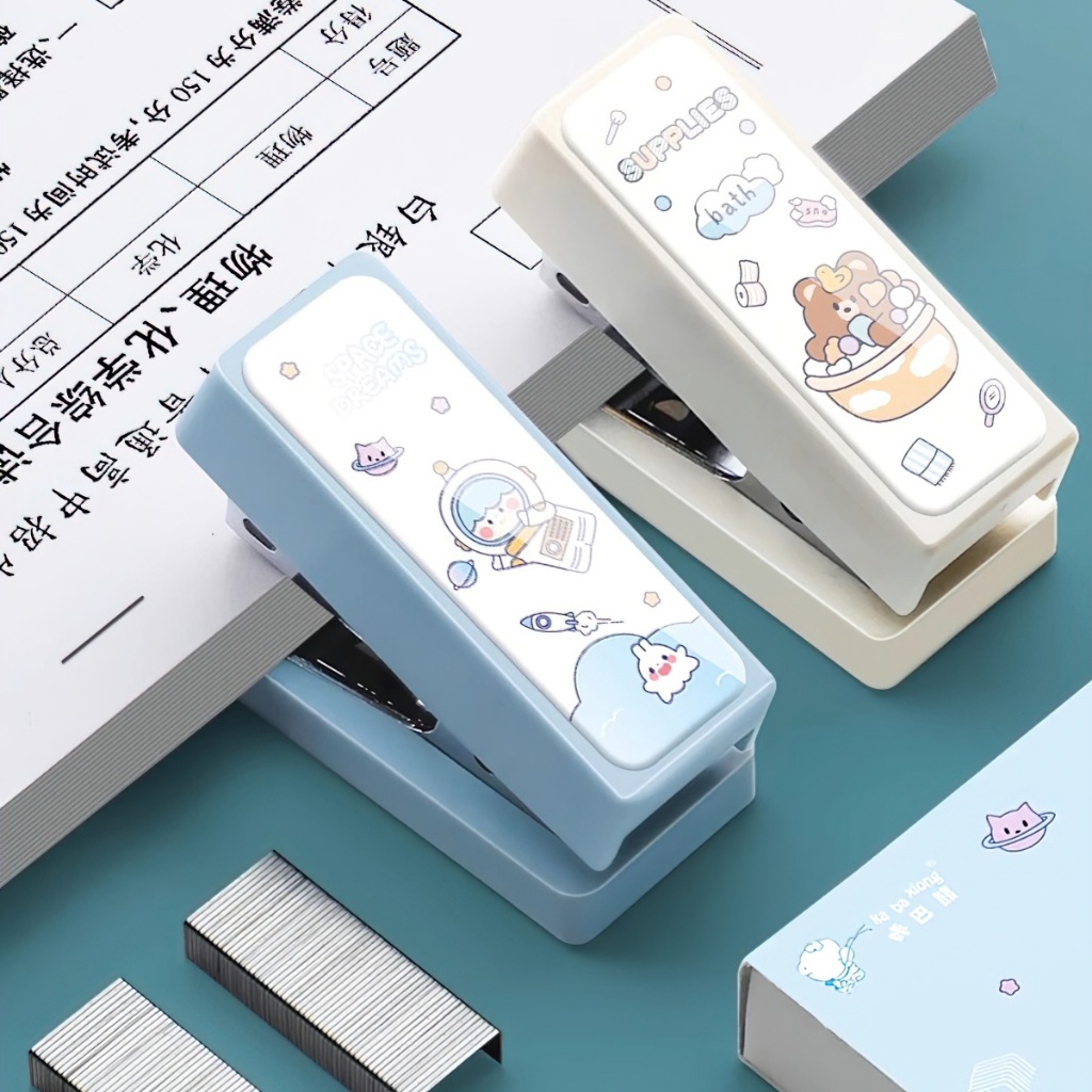 Máy dập ghim bấm mini sắc màu kèm hộp 400 ghim -BeloveShop