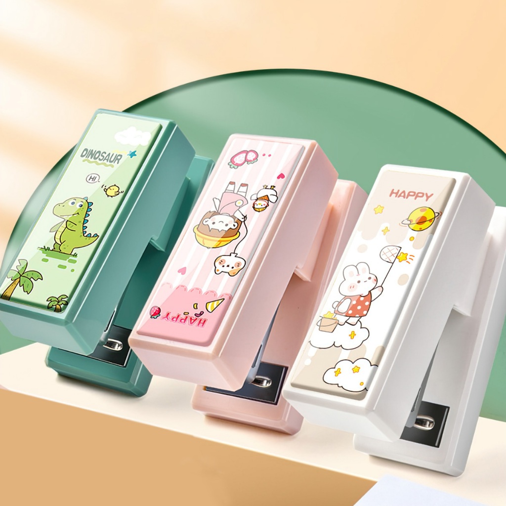 Máy dập ghim bấm mini sắc màu kèm hộp 400 ghim -BeloveShop