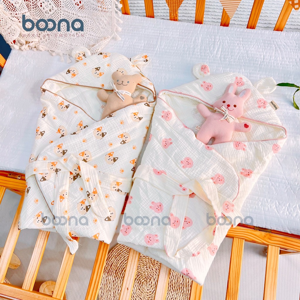 Chăn Quấn Ủ Trần Bông Boona Cho Bé Dày Dặn, Âm Áp, Đa Năng, Làm Chăn, Ủ, Choàng...