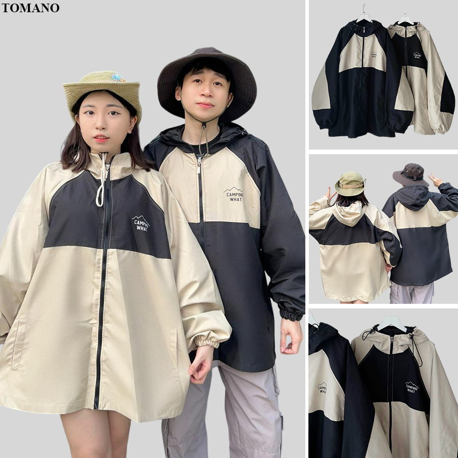 Áo Khoác Gió Nam Nữ Camping What Có Nón 2 Lớp Vải Dù Nhẹ Nhàng Cản Gió Chống Bụi 2 Màu AK0121 - TOMANO