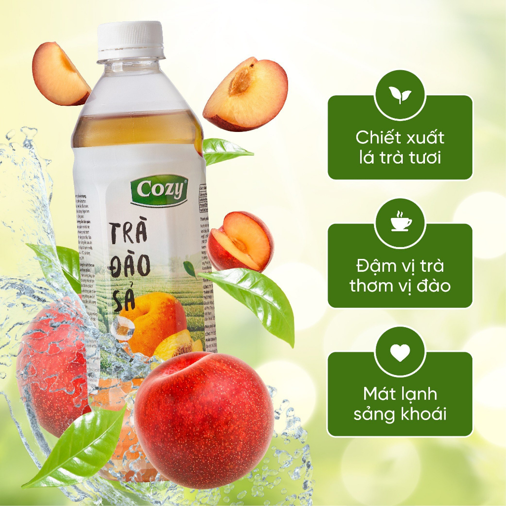 Lốc 6 Chai Trà Đào Sả Uống Liền Cozy Giải Khát Thơm Ngon Rõ Vị Đào Sả Best Seller 455ml/Chai