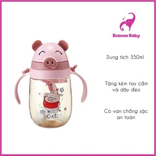 Bình tập uống cho bé có van chống sặc hình con heo xinh xắn