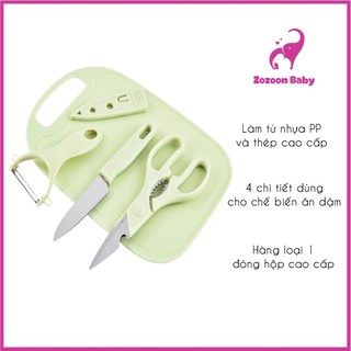 Bộ dao thớt chế biến đồ ăn dặm kiểu Nhật, dao thớt chuyên dùng cắt, gọt, nạo đồ ăn chế biến ăn dặm cho bé
