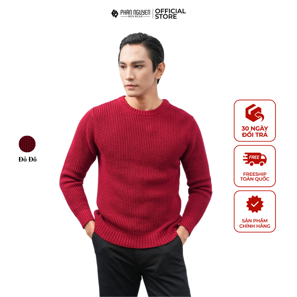 Áo len dài tay cổ tròn nam Phan Nguyễn, chất liệu cao cấp, nhẹ, ấm, co giãn đàn hồi tốt, form đứng, thoải mái ALD.229