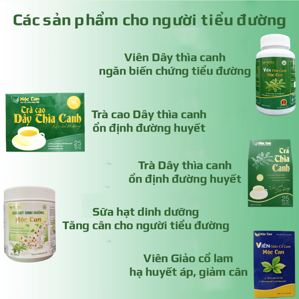 Viên Dây Thìa Canh Mộc Can hạ đường huyết, ngăn biến chứng tiểu đường, hạ huyết áp, giảm mỡ máu hộp 120 viên