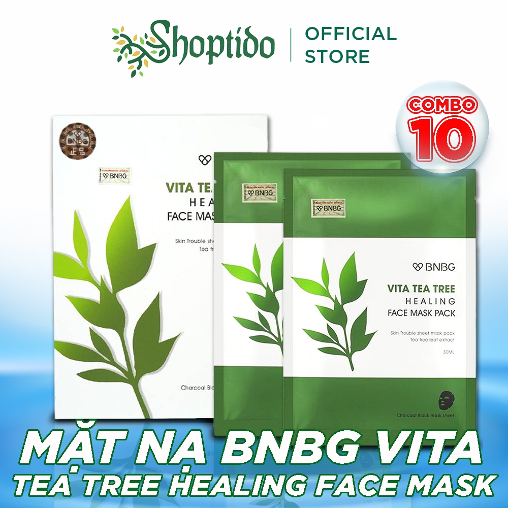 Combo 10 Mặt nạ tràm trà BNBG thải độc da, giảm mụn Vita Teatree Healing Face Mask Pack 30ml NPP Shoptido