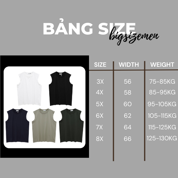 BIGSIZE - Áo thun ba lỗ BB - Boiz nam size lớn, bigsize 80kg - 130kg -Trơn