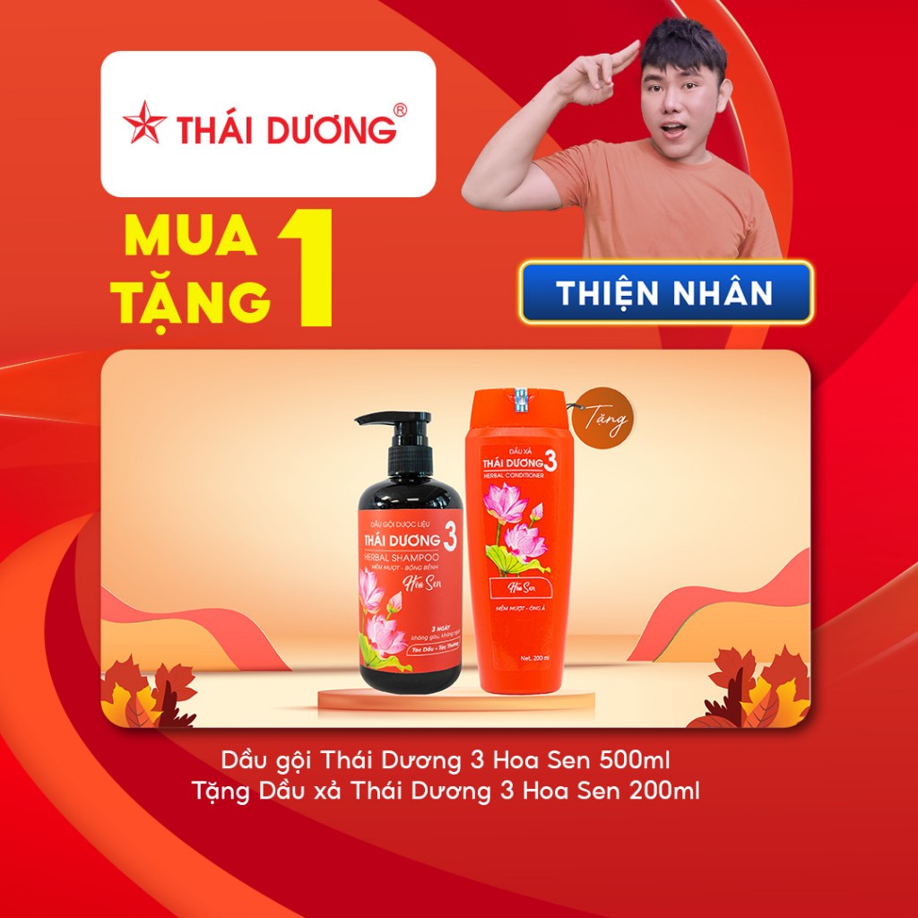 Dầu gội Thái Dương 3 Hoa sen 500ml Tặng Dầu xả Thái Dương 3 hoa sen 200ml