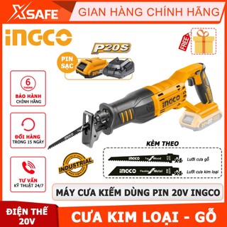 Máy cưa kiếm dùng pin 20v ingco crsli1151, tốc độ không tải 0-3200rpm, khả năng cưa gỗ 115mm kim loại 8mm kèm 2 lưỡi cưa