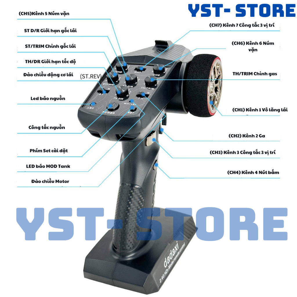 Tay điều khiển 7 kênh 3 trong 1 cho xe, tàu và tank