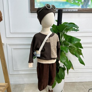 Bộ len nhung ba chi tiết cho bé trai bé gái thu đông