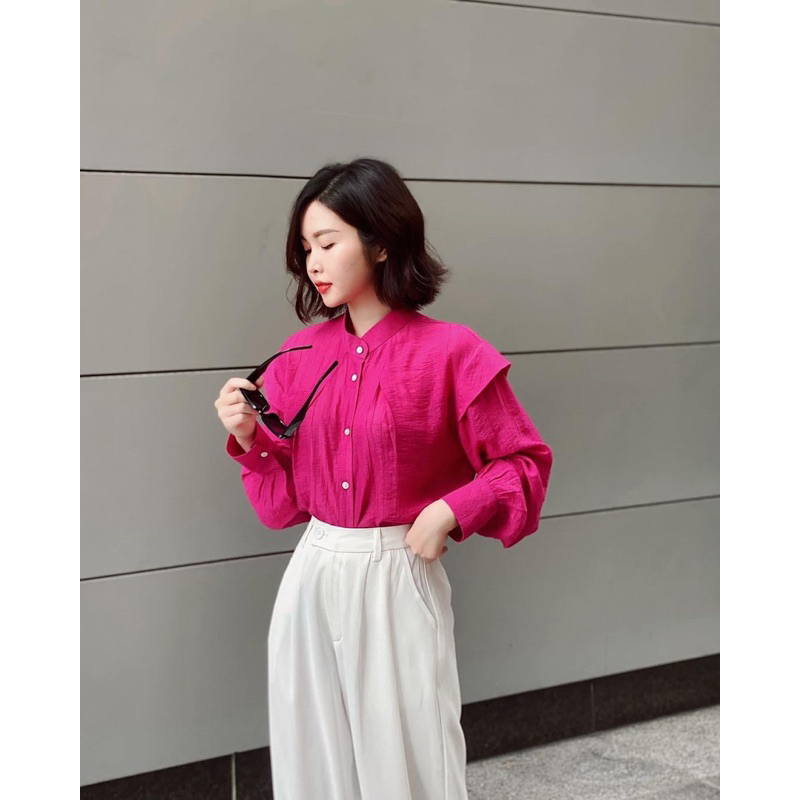 Sơ mi lụa hồng cánh sen