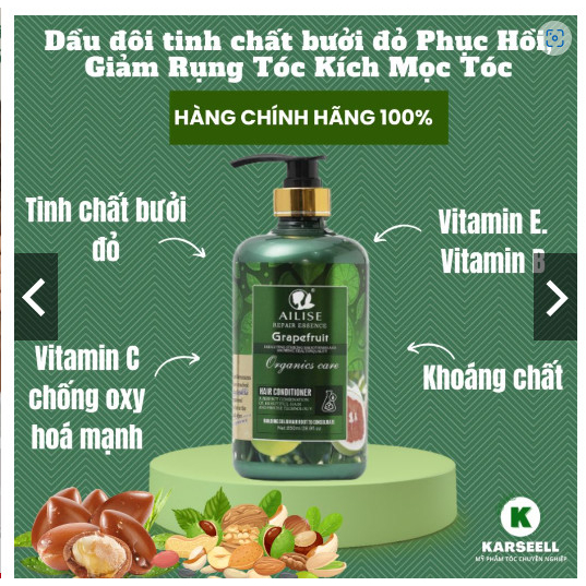 Dầu gội xả bưởi AILISE Grapefruit Repair Essence Ngăn Rụng Kích Thích Mọc Tóc Phục Hồi Tóc 850mlx2  Bộ sản phẩm dầu gội