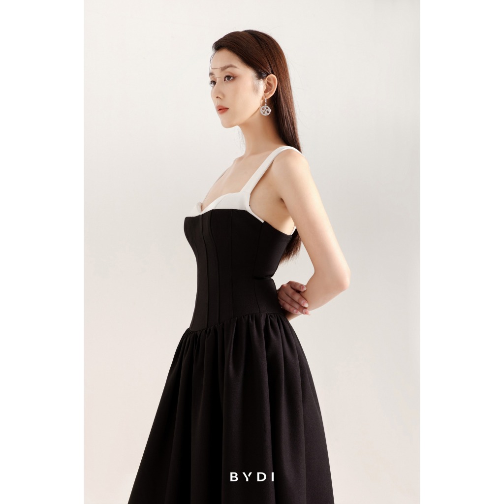 Đầm Midi Nữ BYDI Thiết Kế Thanh Lịch Phối Tà Lượn Sóng Dáng Xoè | AMEE DRESS