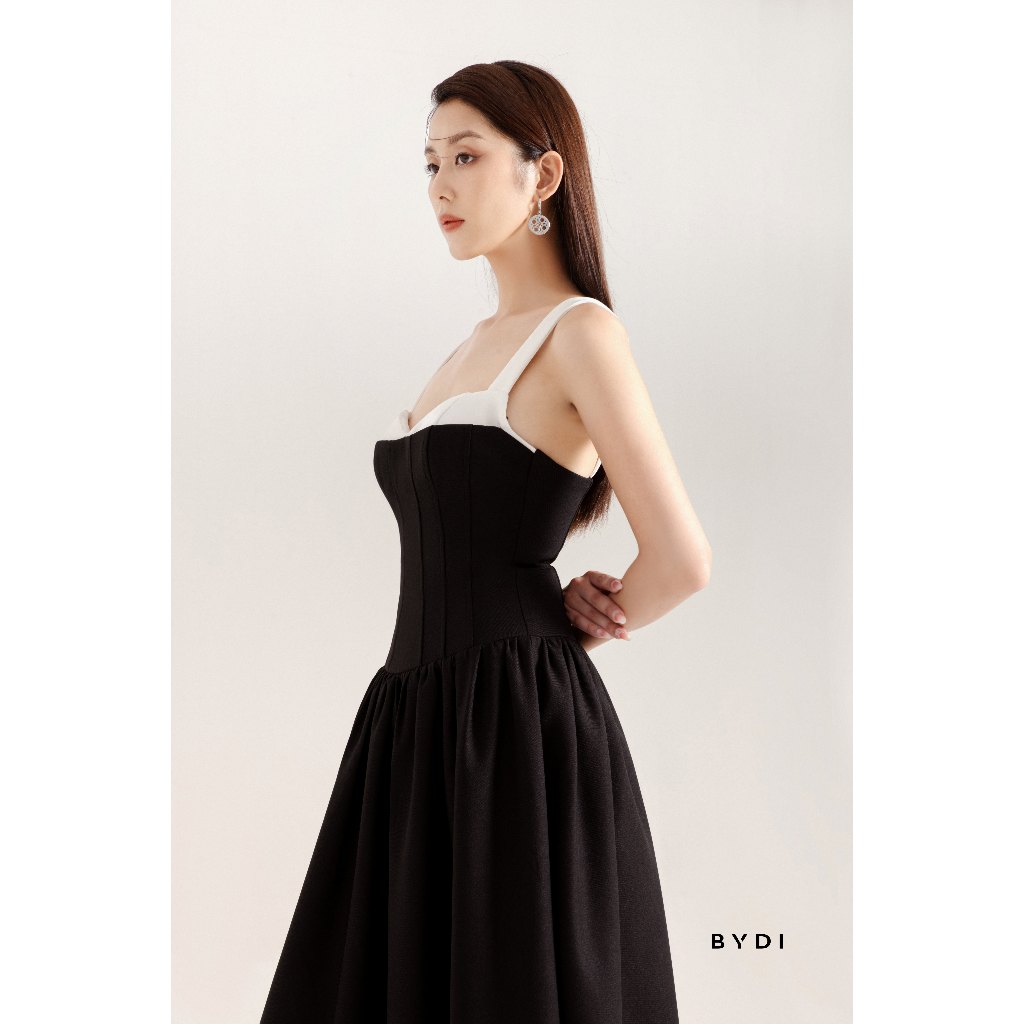 Đầm Midi Nữ BYDI Thiết Kế Thanh Lịch Phối Tà Lượn Sóng Dáng Xoè | AMEE DRESS