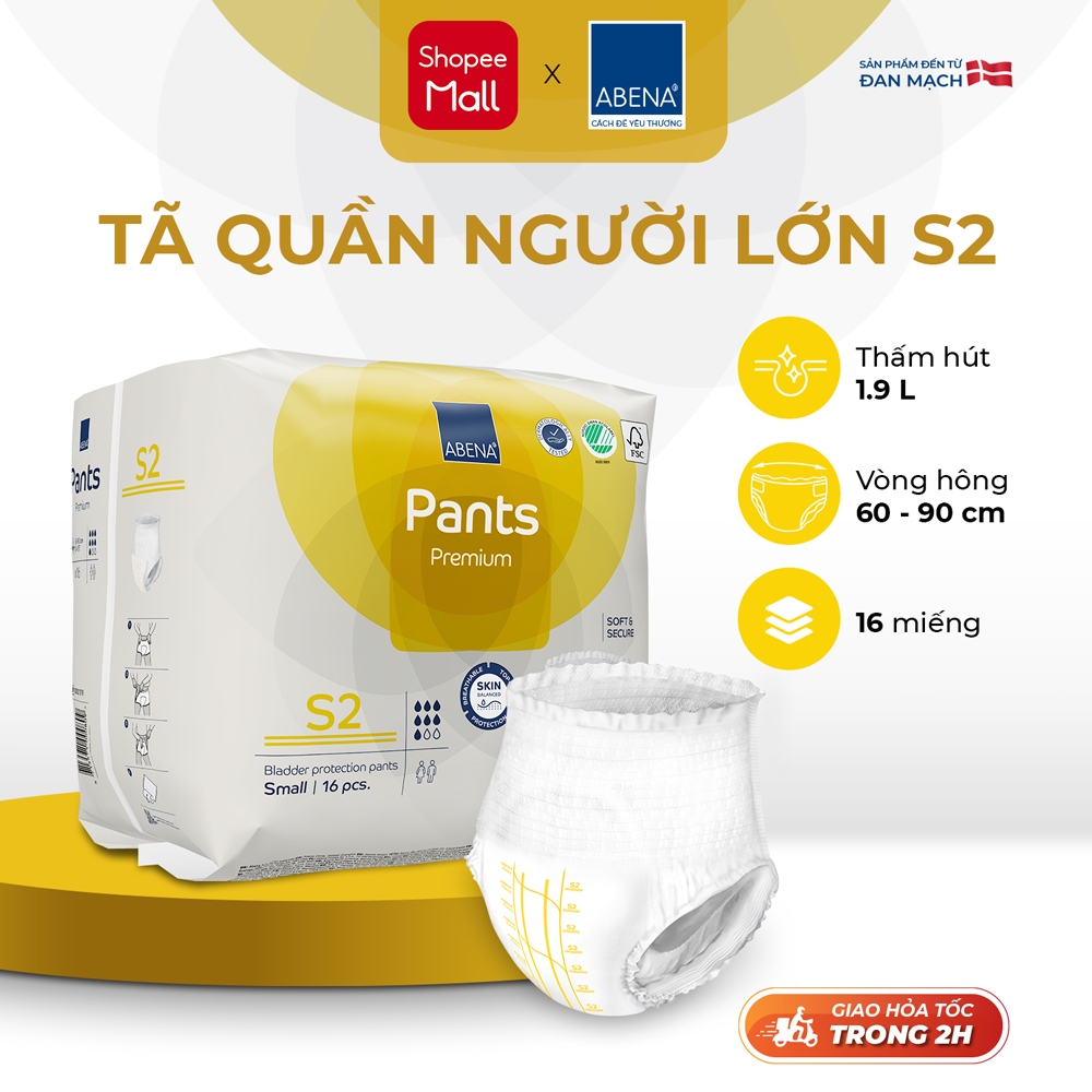 Tã quần người lớn Abena Pants Premium S2 thấm hút 1.900 ml Gói 16 miếng - Nhâp khẩu Đan Mạch