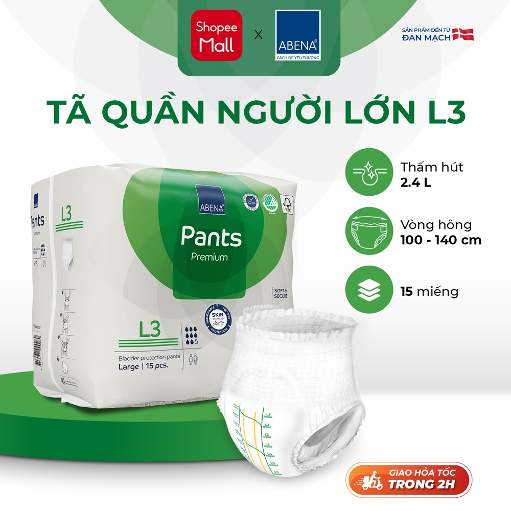 Tã quần người lớn Abena Pants Premium L3 thấm hút 2.400ml Gói 15 miếng - Nhâp khẩu Đan Mạch