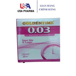 Bao cao su goldentime super thin & longer 0.03 siêu mỏng kéo dài – hộp 3 cái