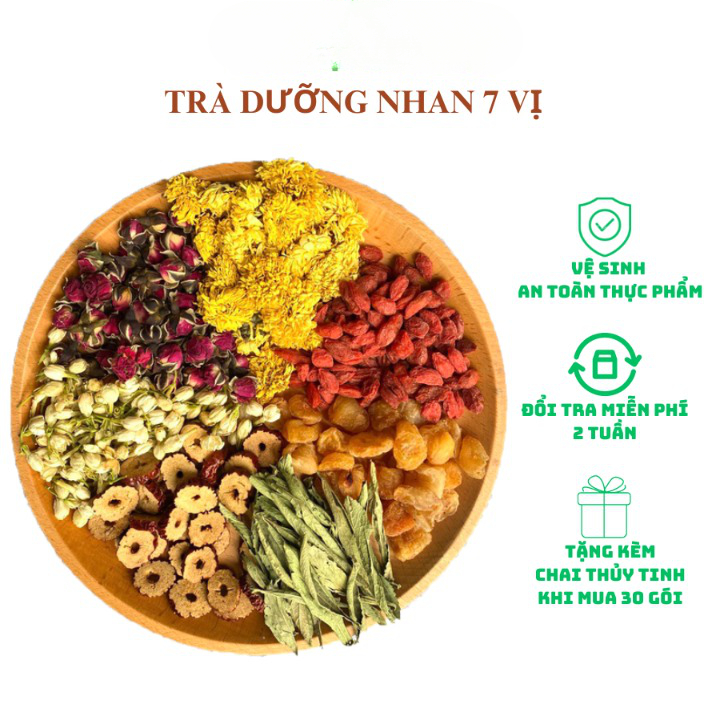 Trà dưỡng nhan 7 vị thảo mộc - Hương Trà Quán (Táo đỏ - kỉ tử - hoa cúc - hoa hồng - hoa nhài - long nhãn - cỏ ngọt)