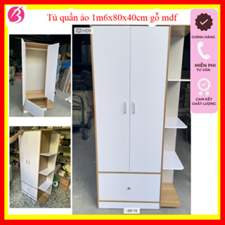 Tủ quần áo gỗ mdf cao 1m6x80x40cm - Tủ gỗ m6 để quần áo dễ dàng lắp ghép, chắc chắn
