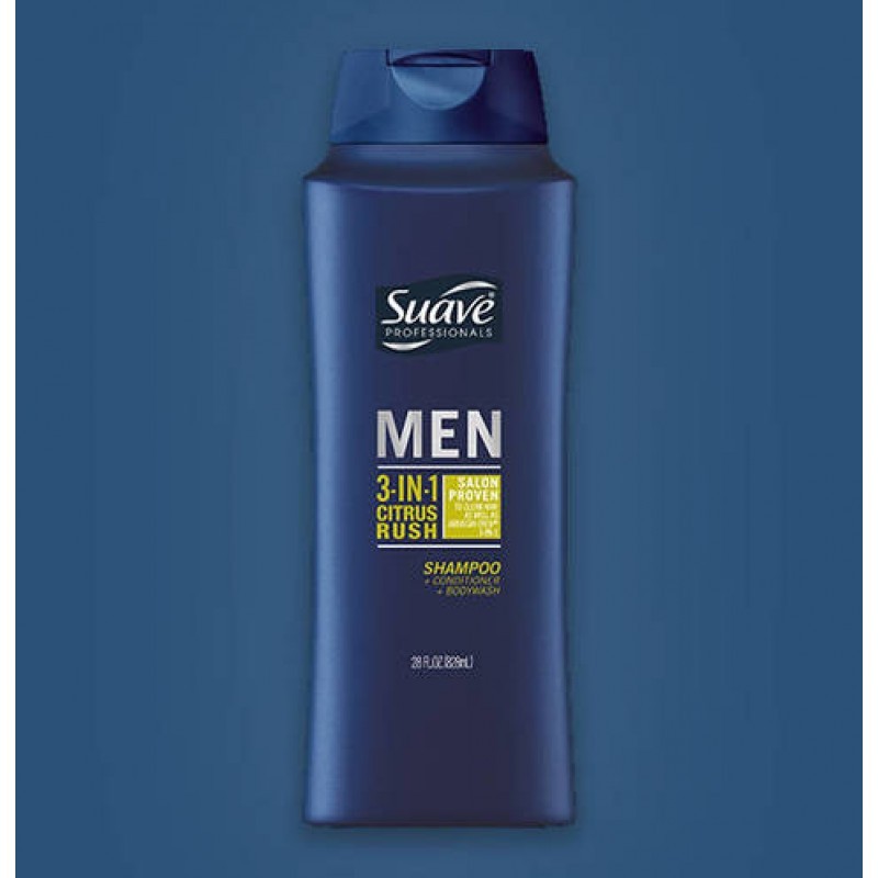 Dầu Gội Tắm Xả Suave Professionals Men 3-in-1 Citrus Rush 828ml - USA