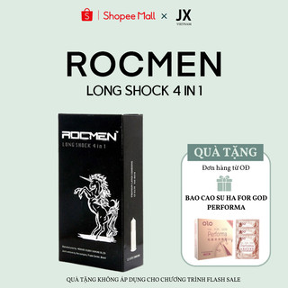 Bao cao su ROCMEN Long Shock 4IN1 Có Gai, Gân, Kéo Dài Thời Gian, Hộp 12 Cái