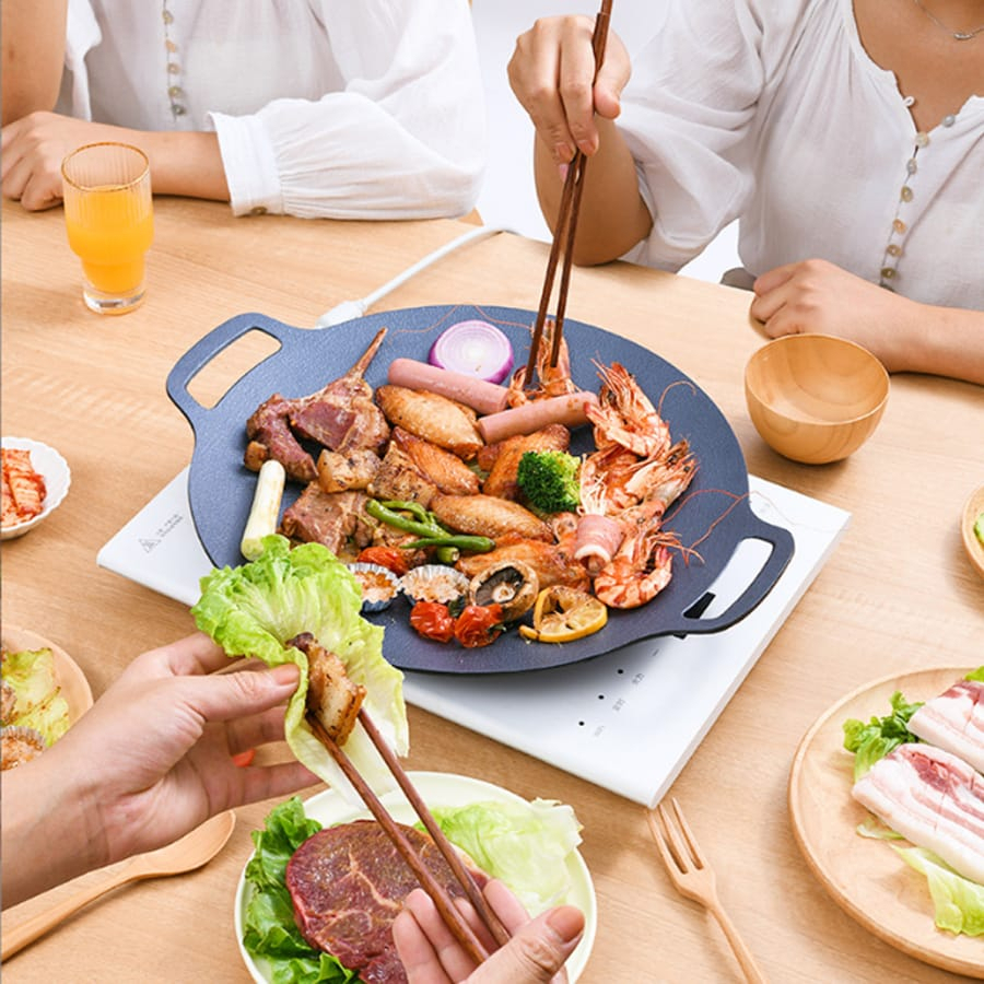 Chảo nướng đá không dầu Hàn Quốc size 34cm ,chảo nướng thịt BBQ chống dính dùng được cho mọi loại bếp, chất liệu ca