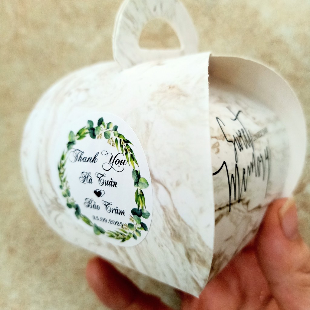 100 -150 Tag, Thẻ cảm ơn, Tem dán trang trí hộp quà cưới, liên hệ chọn mẫu
