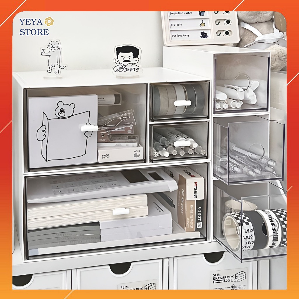 Tủ Đựng Đồ 2 Tầng Đa Năng Để Bàn Cao Cấp Có Ngăn Kéo Xếp Chồng - Hộp Đựng Đồ Mỹ Phẩm Mini Decor Bàn Học, Bàn Làm Việc