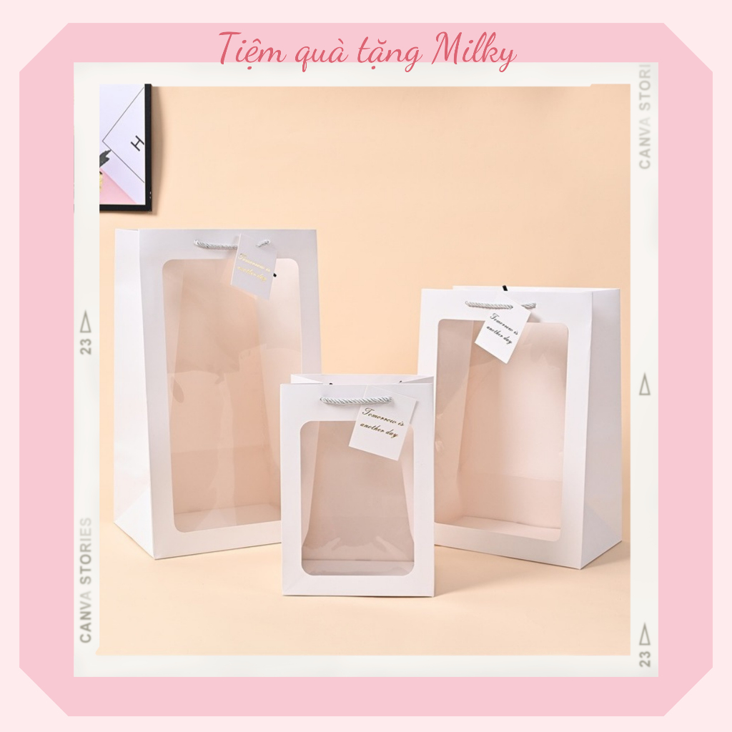 Túi giấy mặt kính, túi giấy mica đựng hoa đựng quà cao cấp sang trọng đa dạng kích thước