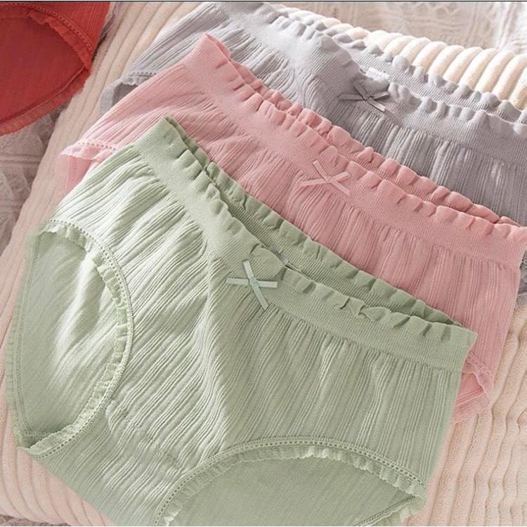 H1 - Quần Lót Nữ Dệt Kim Cotton 100% kháng khuẩn thoáng mát đính nơ xinh