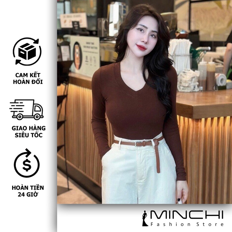 Áo Thun Nữ Thời Trang Nữ MINCHI Ôm Body Cổ Tim Tay Dài Thun Co Dãn Năng Động Thoải mái NH