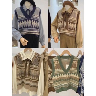 ÁO GILE LEN THỔ CẨM KIỂU DÁNG VINTAGE CHO NỮ, ÁO GILE LEN CỔ V PHONG CÁCH HÀN QUỐC TIỂU THƯ