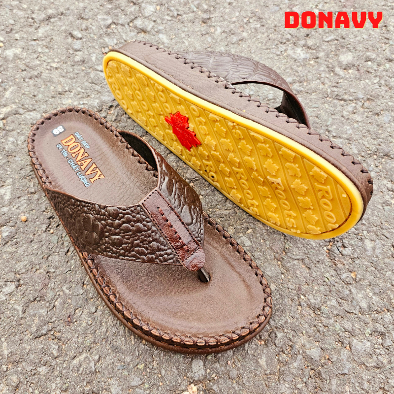 -  Dép Kẹp Nam Da Bò Thật 100% Donavy Cao Cấp, May 02 Lần Full Handmade Quai + Đế  D.KBXIT