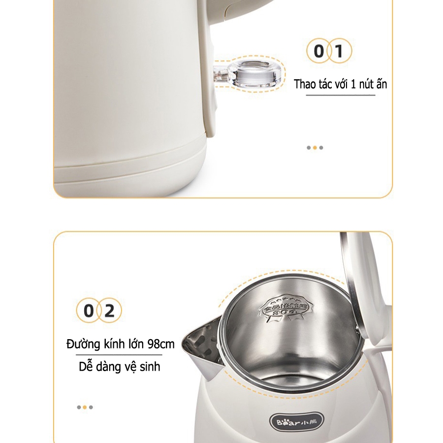 Ấm đun siêu tốc Bear 1.5L công suất lớn 1500W, ấm siêu tốc lõi Inox đun nhanh sôi – Hàng chính hãng bảo hành 6-18 tháng