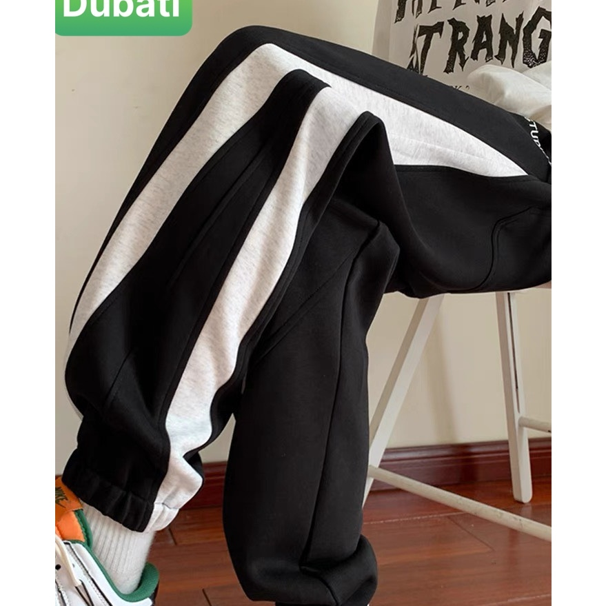 QUẦN JOGGER TRẮNG ĐEN SỌC CHÉO CHẤT NỈ DA CÁ NAM NỮ CÓ BO HOT TREND MÙA HÈ MÙA ĐÔNG -DUBATI FASHION