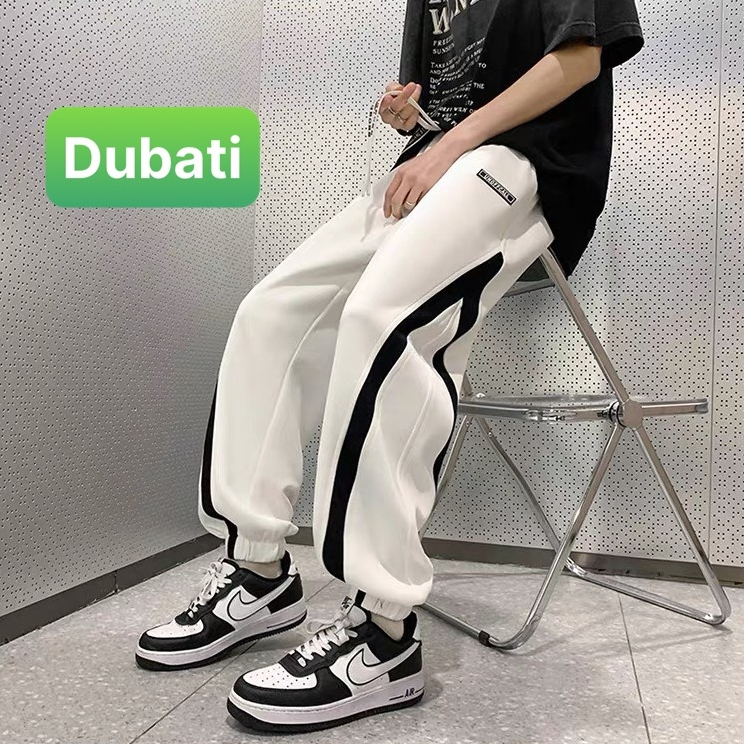 QUẦN JOGGER TRẮNG ĐEN SỌC CHÉO CHẤT NỈ DA CÁ NAM NỮ CÓ BO HOT TREND MÙA HÈ MÙA ĐÔNG -DUBATI FASHION