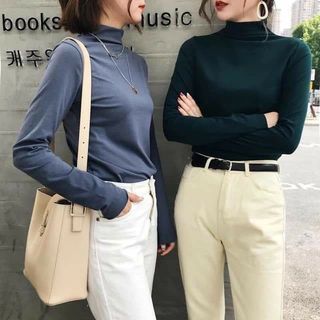 Áo Thun Nữ Thu Đông Dài Tay Cổ Lọ MADELA Dày Dặn Co Giãn 4 Chiều, Áo Thun Giữ Nhiệt Nữ Tay Dài