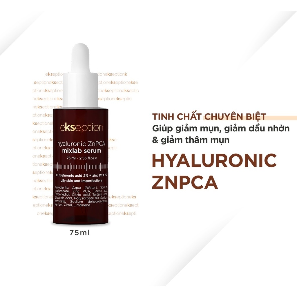 Serum Ekseption Hyaluronic ZnPCA, HA + 1% ZnPCA căng bóng, giảm mụn, kiềm dầu 75ml