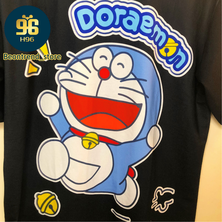 Áo thun tay lỡ unisex nam nữ DOREAMON ĐEN , Áo phông unisex form rộng