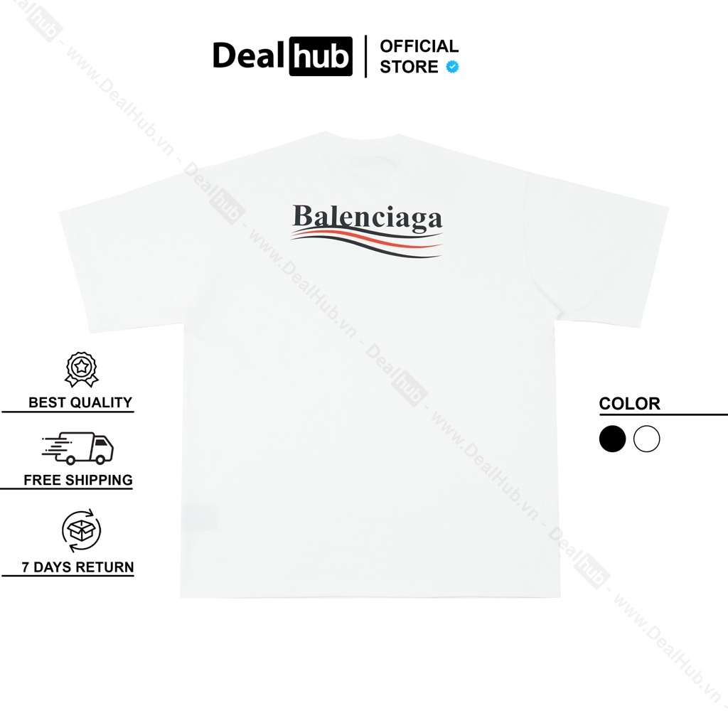 Áo Thun Cổ Tròn Bale.nciaga Wave Embroidered Cotton Cao Cấp