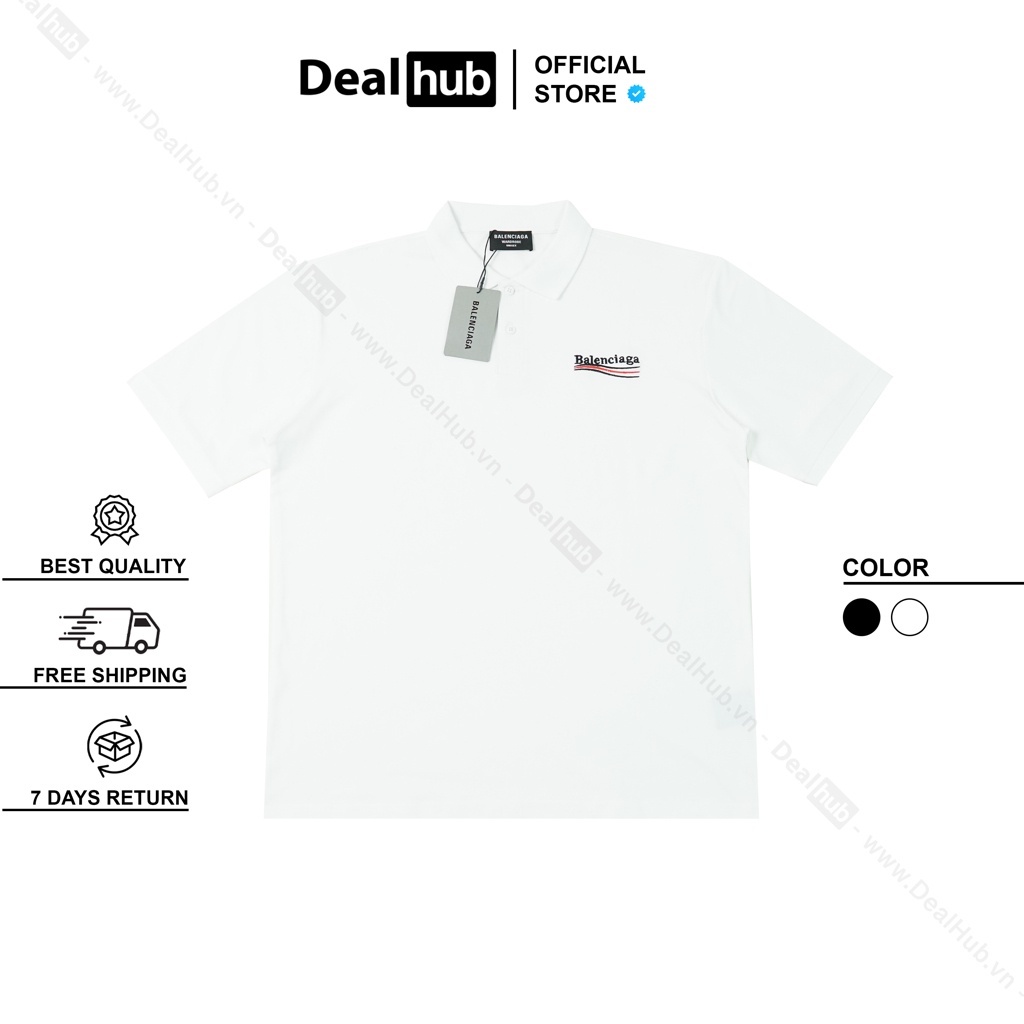 Áo Thun Cổ Tròn Bale.nciaga Wave Embroidered Cotton Cao Cấp