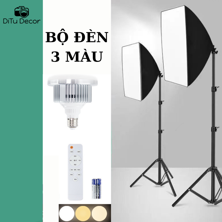 Bộ đèn chụp ảnh softbox 3 màu, đèn chụp ảnh chuyên nghiệp studio kèm remote