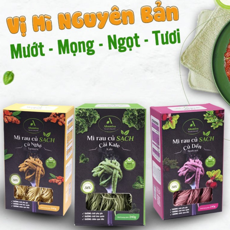 Mì rau củ Ahamisa ngũ sắc 240g Mì Rau Củ Sạch Ahamisa, Mì Ăn Kiêng, Mì Rau Củ Cho Bé, Ăn Chay, Thực Dưỡng