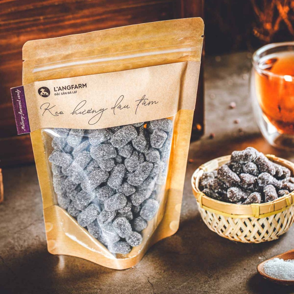 Kẹo hương dâu tằm L'angfarm, 350g, bịch, mẫu kraft 1 mặt trong