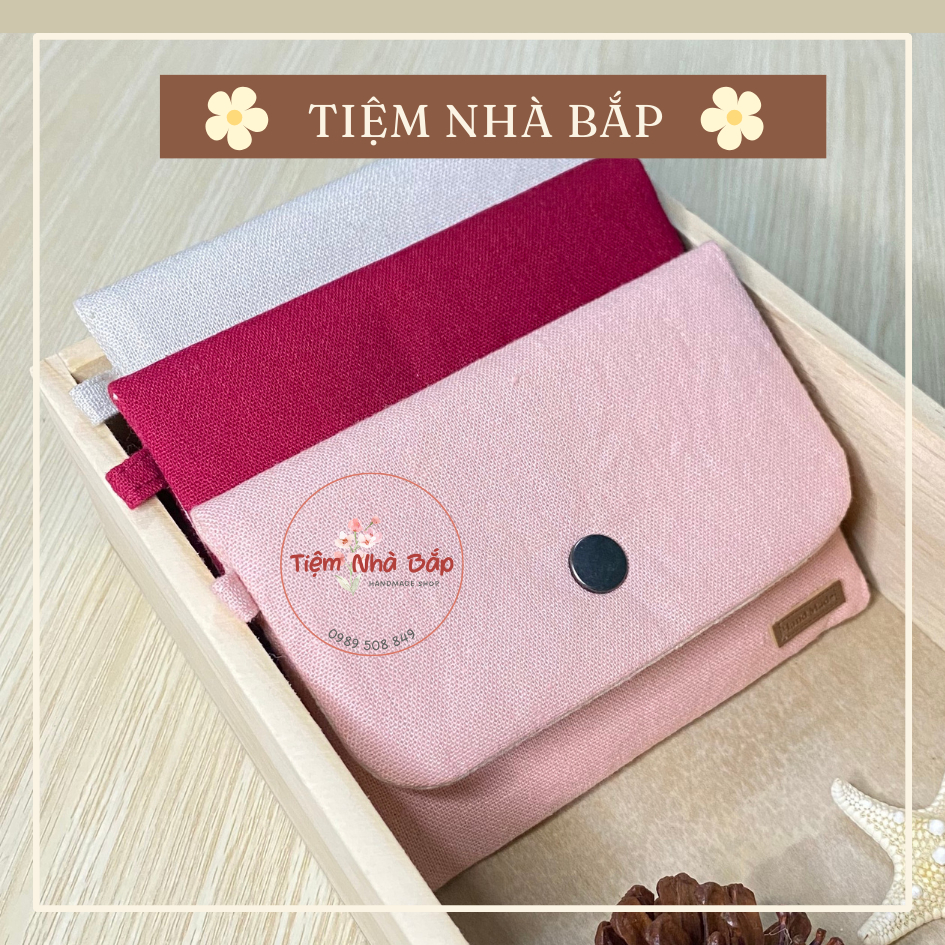 Ví linen trơn handmade 2 ngăn Tiệm Nhà Bắp size 9x13cm