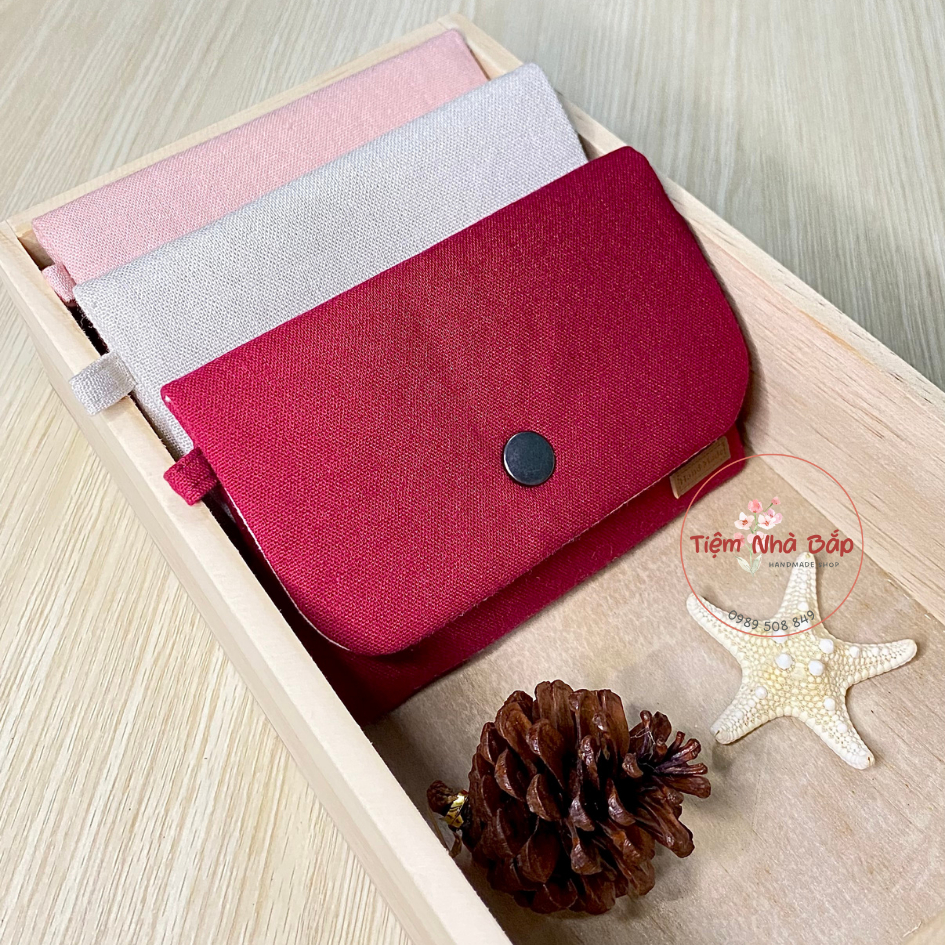 Ví linen trơn handmade 2 ngăn Tiệm Nhà Bắp size 9x13cm