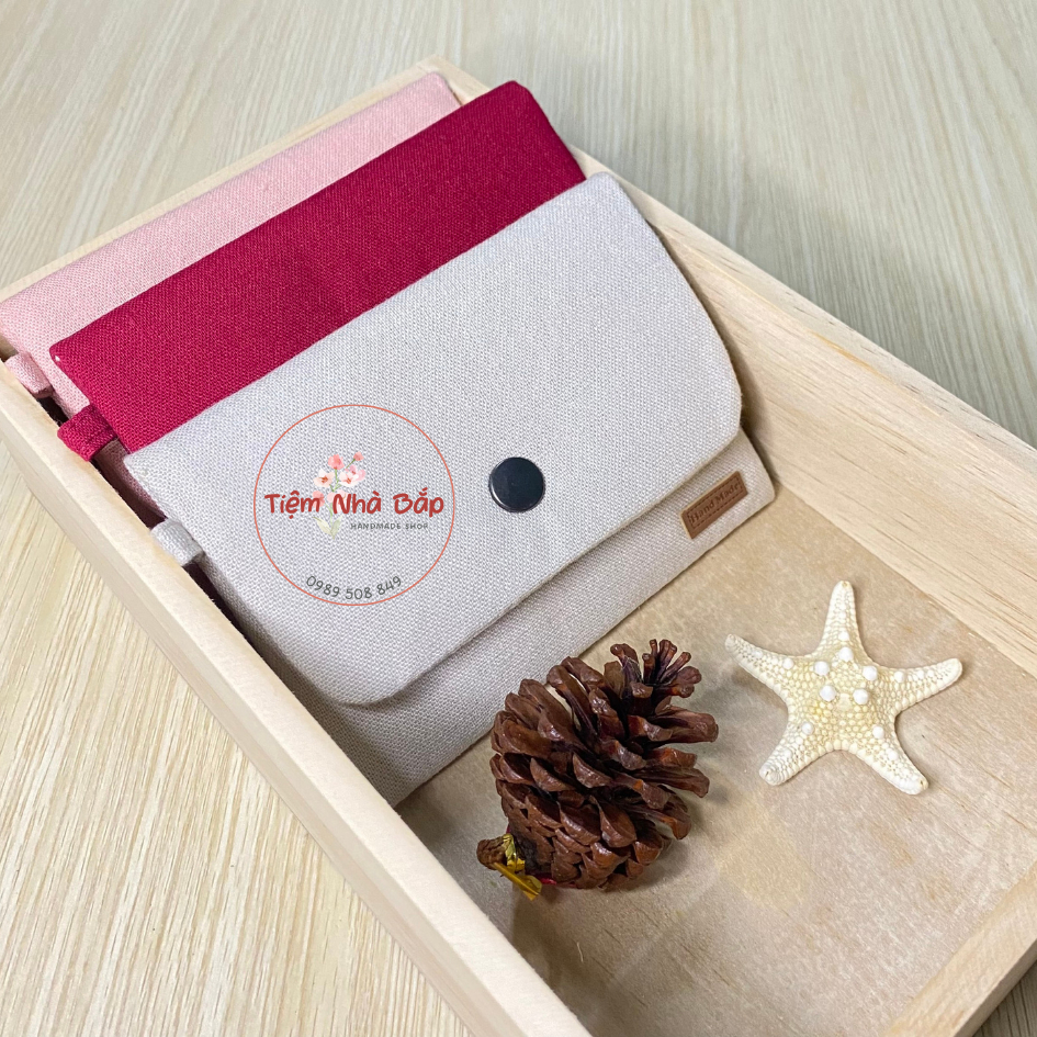 Ví linen trơn handmade 2 ngăn Tiệm Nhà Bắp size 9x13cm