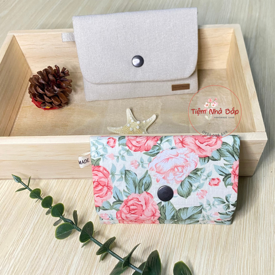 Ví linen trơn handmade 2 ngăn Tiệm Nhà Bắp size 9x13cm