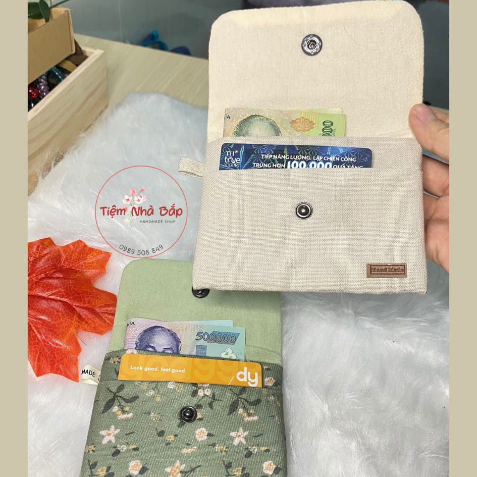 Ví linen trơn handmade 2 ngăn Tiệm Nhà Bắp size 9x13cm